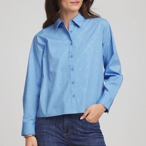 Chico’s embellished stretch cotton collared shirt